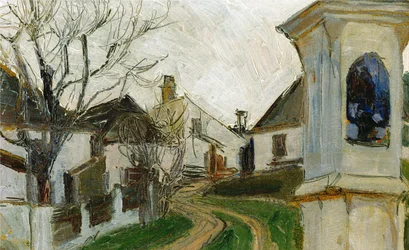 Kahle Bäume, Häuser und Bildstock